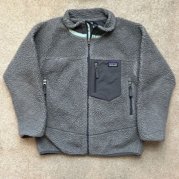 Patagonia Retro X Fleece Jacket Boys Girls Medium 10 Gray Deep Pile Classic - Picture 1 of 6